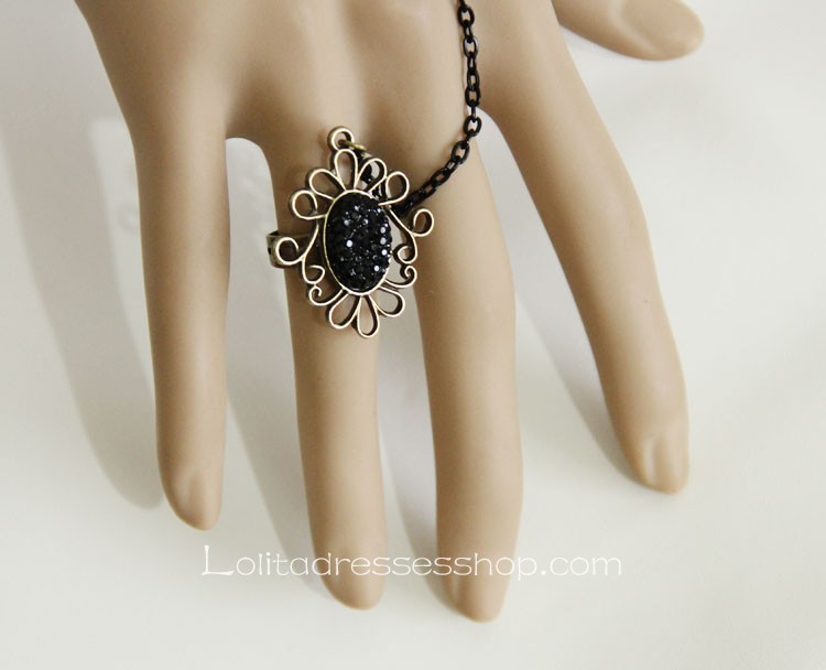Gorgeous Black With Ring Lolita Bracelet