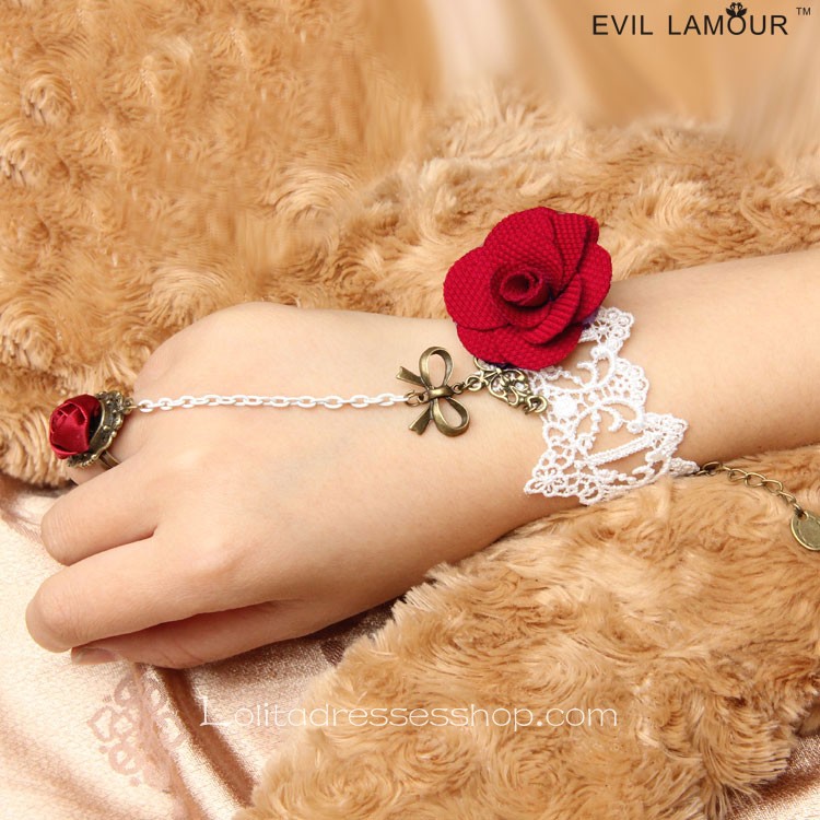 Sweet Red And White With Flower Ring Lolita Bracelet