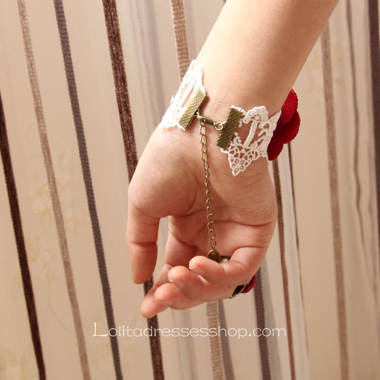 Sweet Red And White With Flower Ring Lolita Bracelet