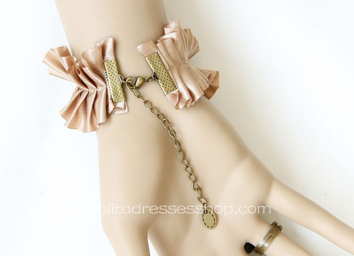 Vintage Coffee Pleats Satin With Ring Lolita Bracelet