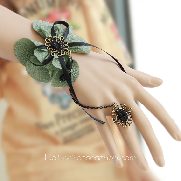 Dark Green Sweet Lace and Chiffon Lolita Bracelet