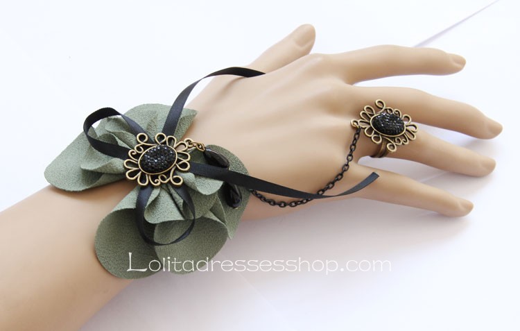 Dark Green Sweet Lace and Chiffon Lolita Bracelet