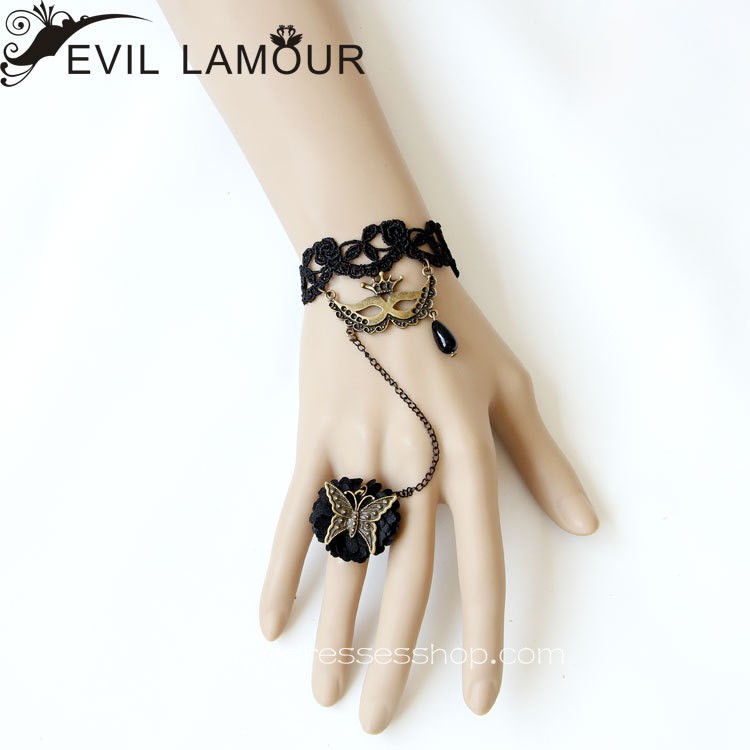 Black Gothic with Butterfly Lace Lolita Bracelet