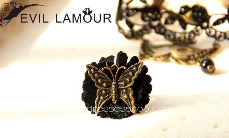 Black Gothic with Butterfly Lace Lolita Bracelet