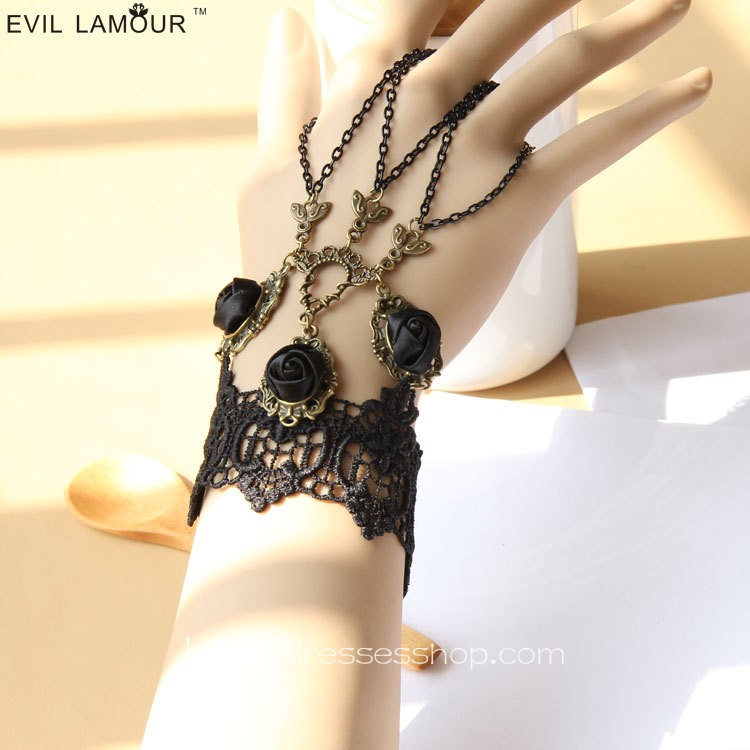 Black Floral Lace Lolita Bracelet