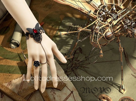 Black Butterfly Lace Lolita Bracelet