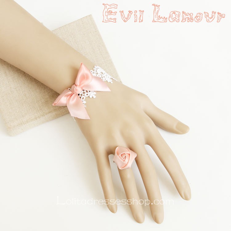 White Lace Pink Bowknot Sweet Lolita Bracelet