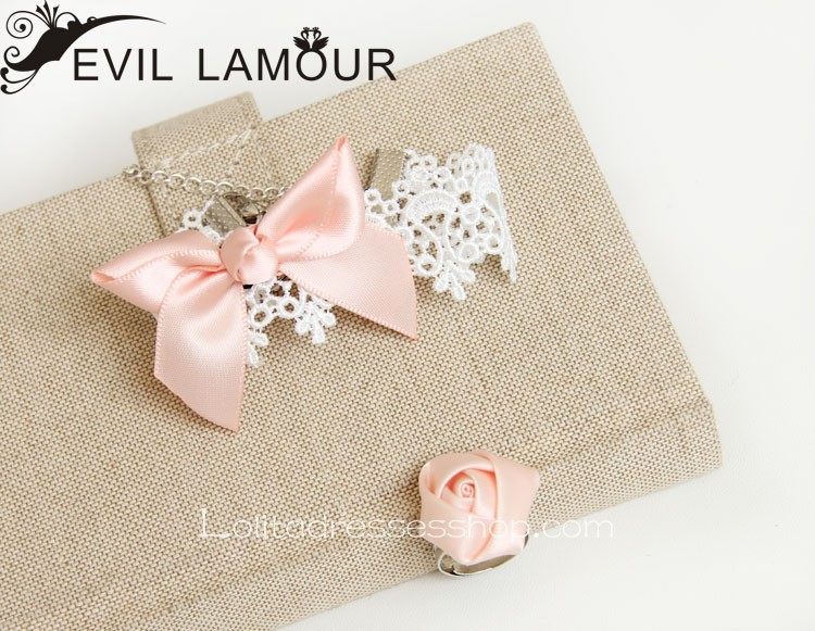 White Lace Pink Bowknot Sweet Lolita Bracelet