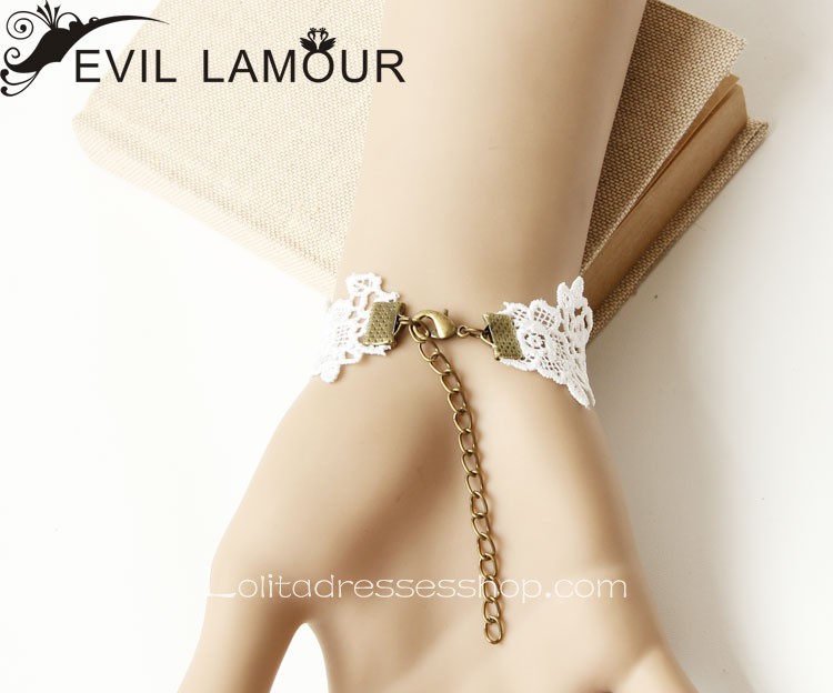 White Lace Pink Flower Sweet Lolita Bracelet