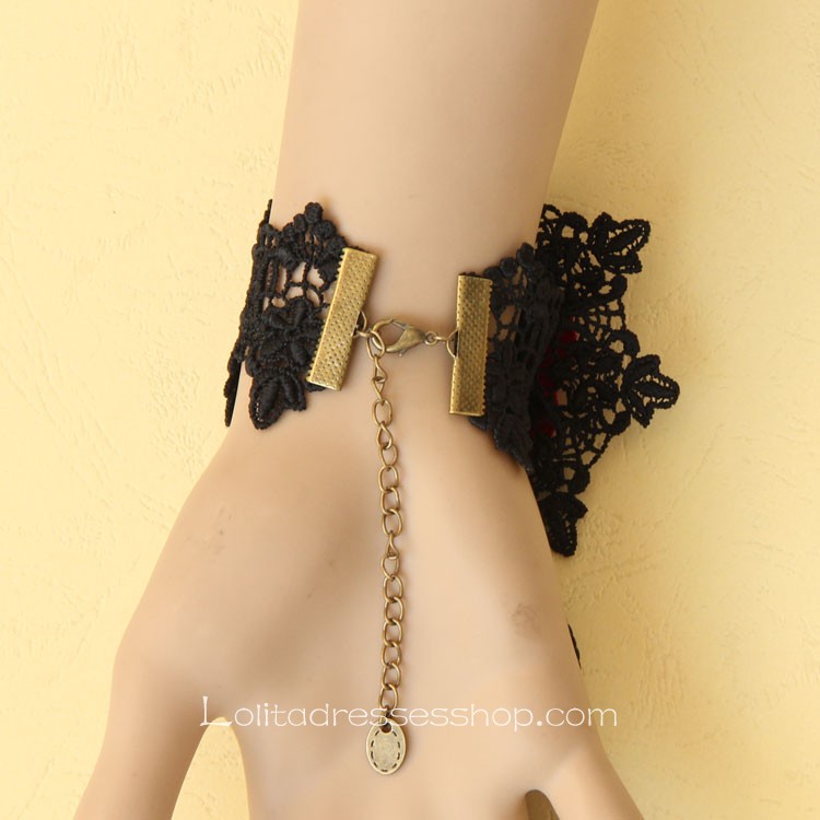 Black Lace Red Flower Lolita Bracelet