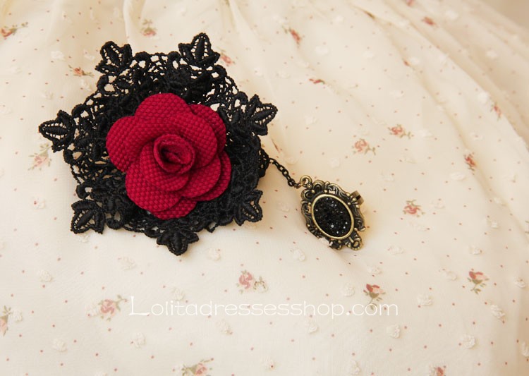 Black Lace Red Flower Lolita Bracelet