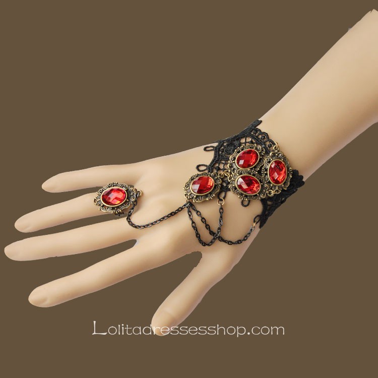 Black Lace Red Diamond Lolita Bracelet