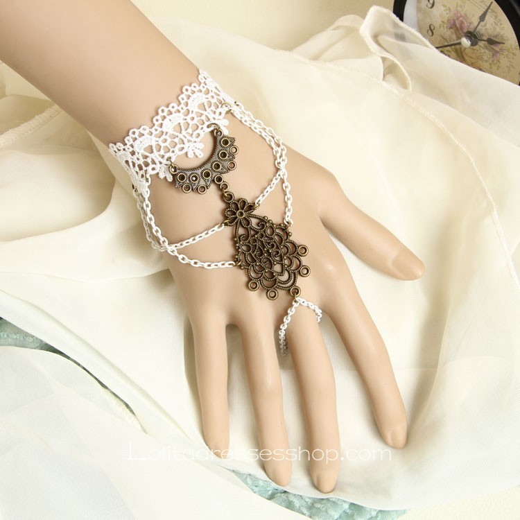 White Lace Metal Flower Lolita Bracelet