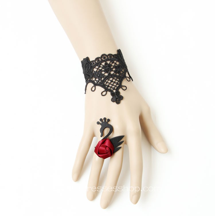 Black Lace Red Flower Lolita Bracelet