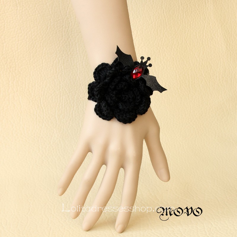 Black Flower Flannelette Lolita Bracelet