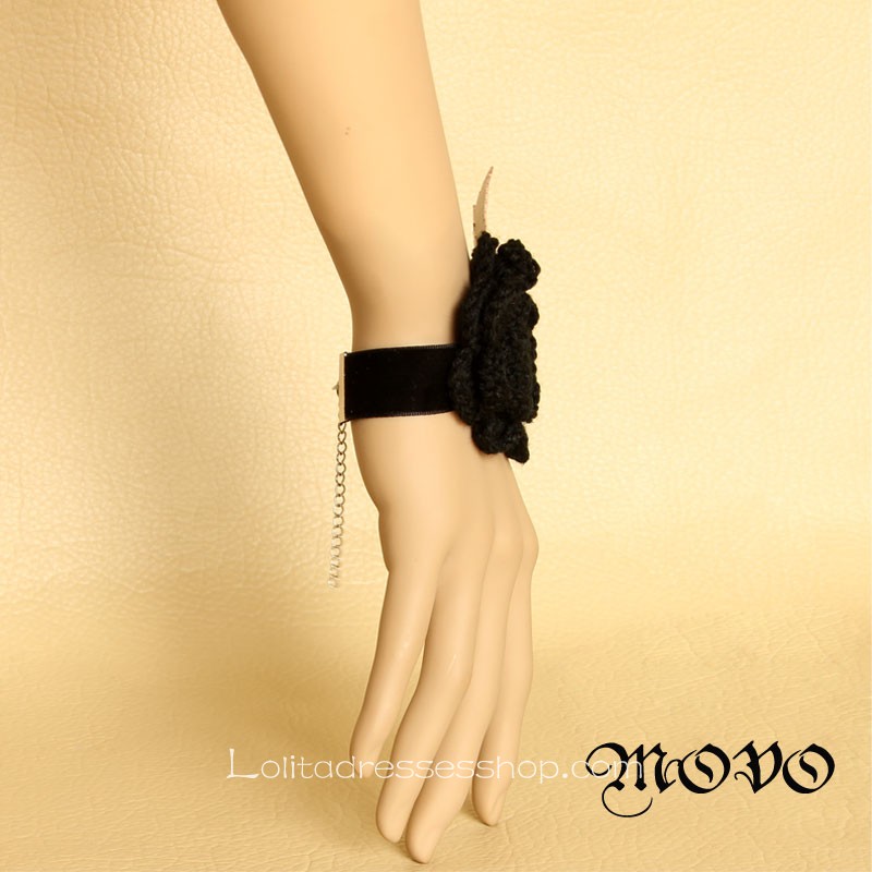 Black Flower Flannelette Lolita Bracelet