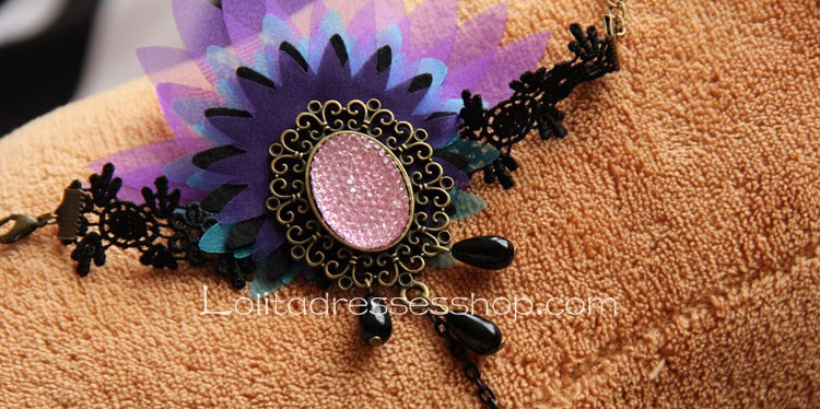 Black Lace Flowers Lolita Bracelet