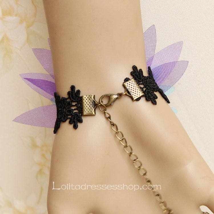 Black Lace Flowers Lolita Bracelet