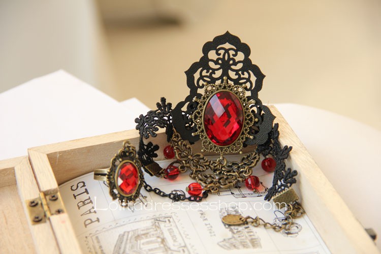 Black Lace Red Diamond Lolita Bracelet