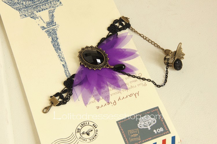Black Lace Purple Flower Lolita Bracelet