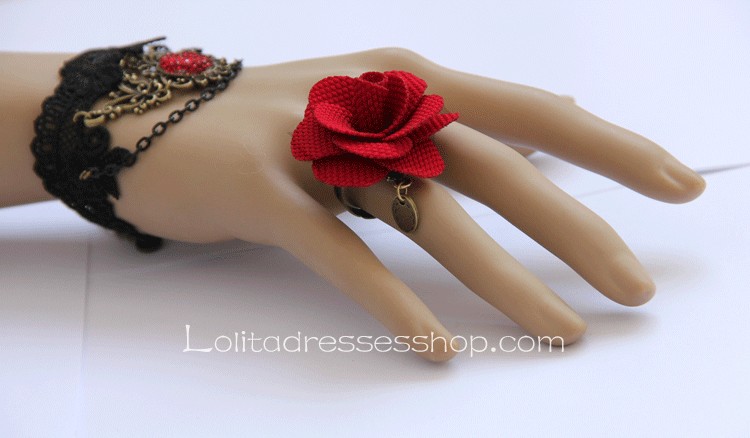 Black Lace Red Flower Lolita Bracelet