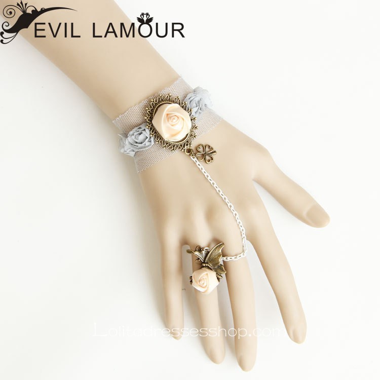 Light Grey Lace Floral Lolita Bracelet