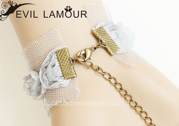 Light Grey Lace Floral Lolita Bracelet