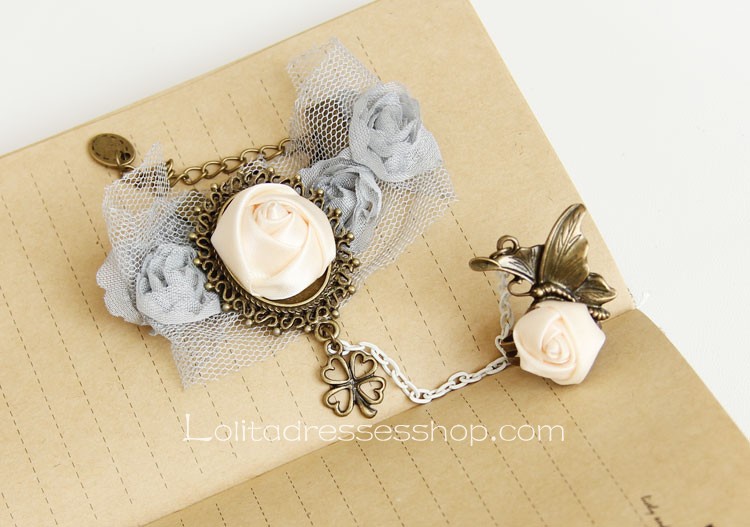 Light Grey Lace Floral Lolita Bracelet