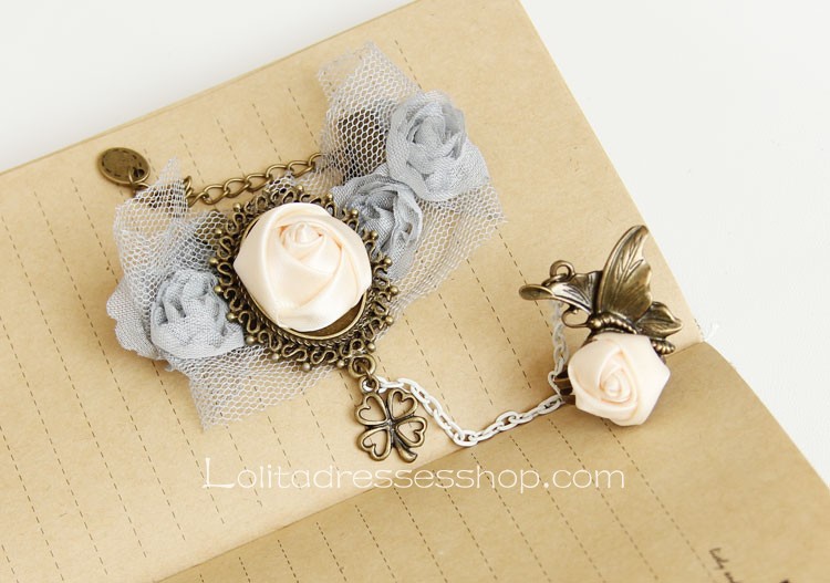 Light Grey Lace Floral Lolita Bracelet