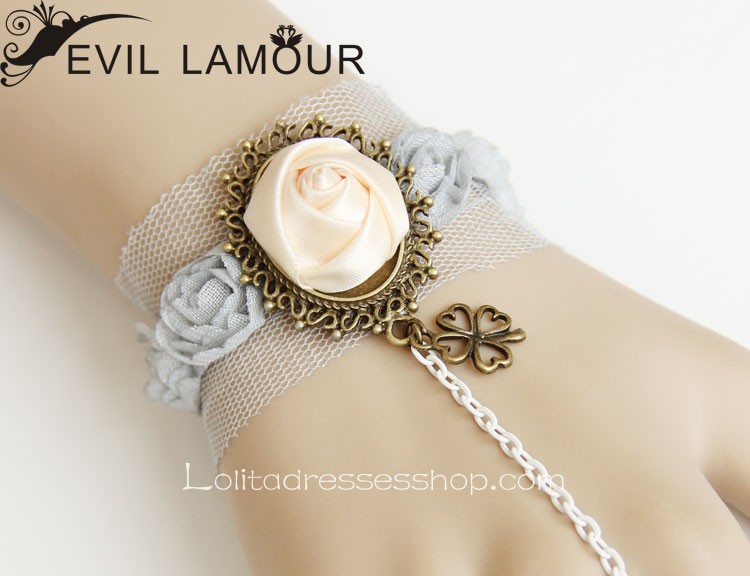 Light Grey Lace Floral Lolita Bracelet