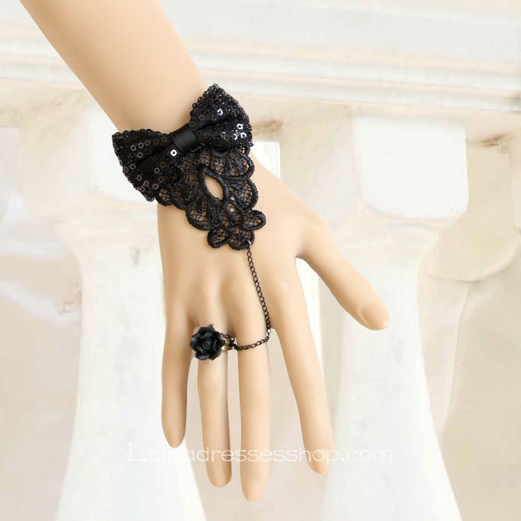 Black Bowknot Lace Lolita Bracelet