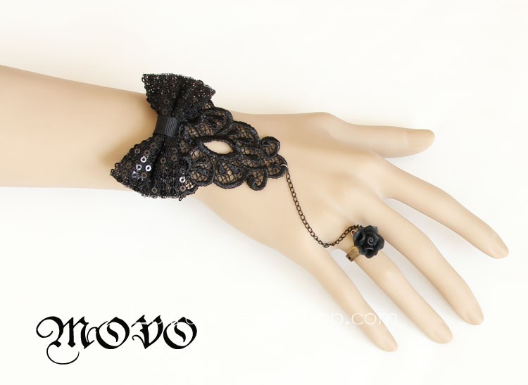 Black Bowknot Lace Lolita Bracelet