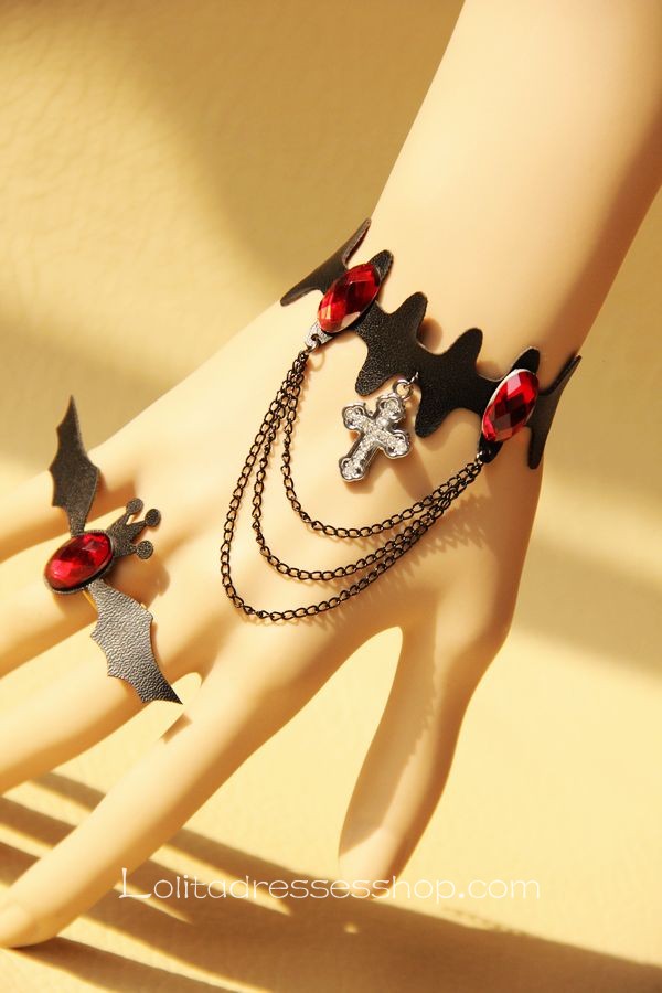 Black Bat and Red Diamond Gothic Lolita Bracelet