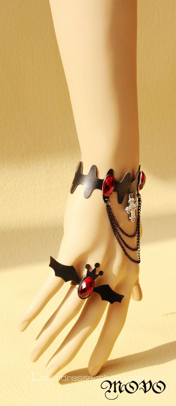 Black Bat and Red Diamond Gothic Lolita Bracelet