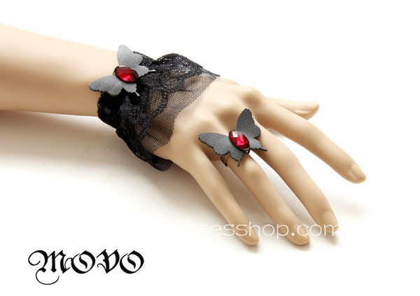 Black Butterfly Lace Gothic Lolita Bracelet