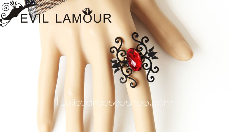 Black Lace Red Flower Lolita Bracelet