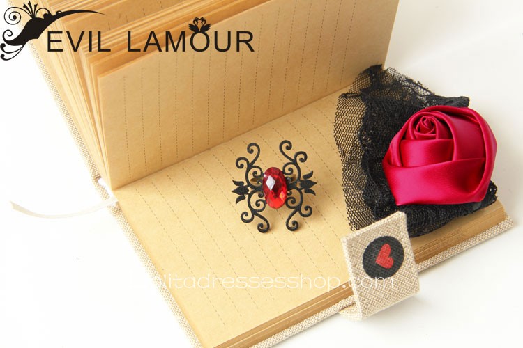 Black Lace Red Flower Lolita Bracelet