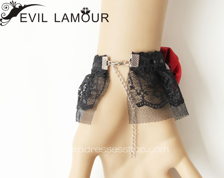 Black Lace Red Flower Lolita Bracelet