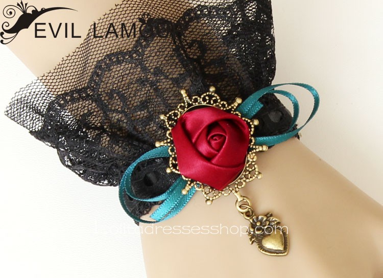 Black Lace Red Flower Lolita Bracelet