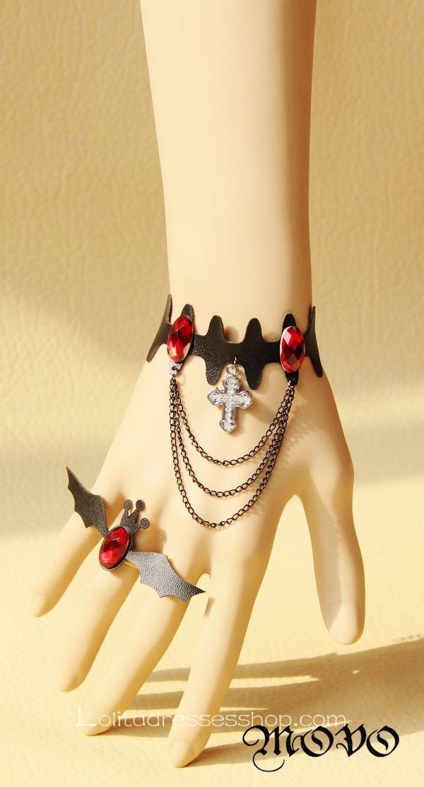 Black Leather Bat Gothic Lolita Bracelet