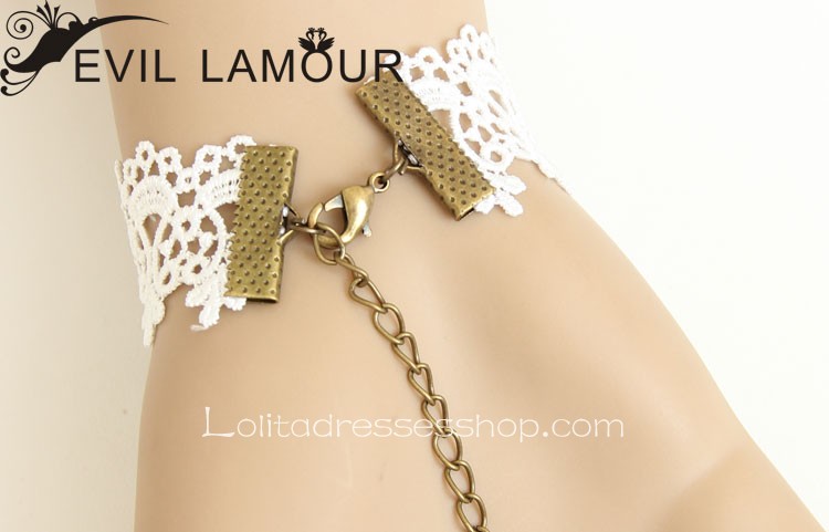 White Lace Black Flowers Lolita Bracelet