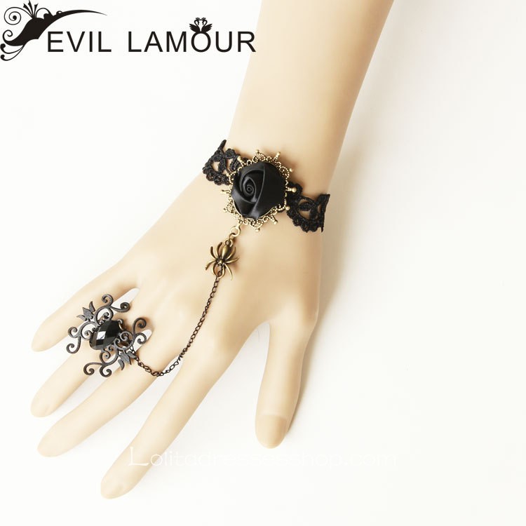 Black Lace and Flower Lolita Bracelet