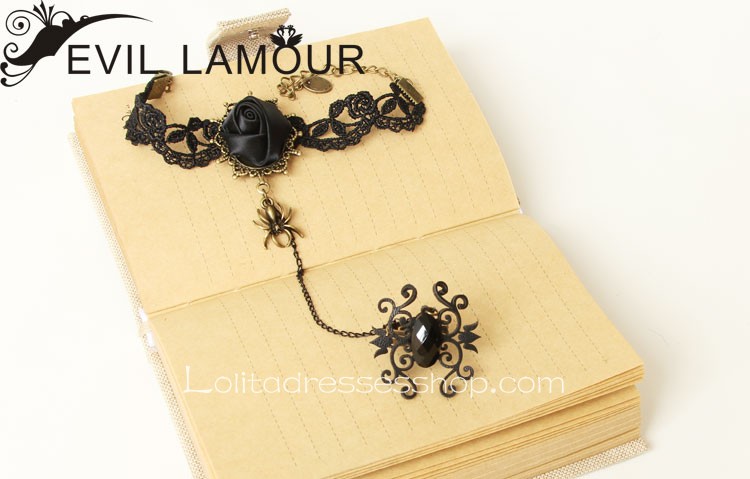 Black Lace and Flower Lolita Bracelet