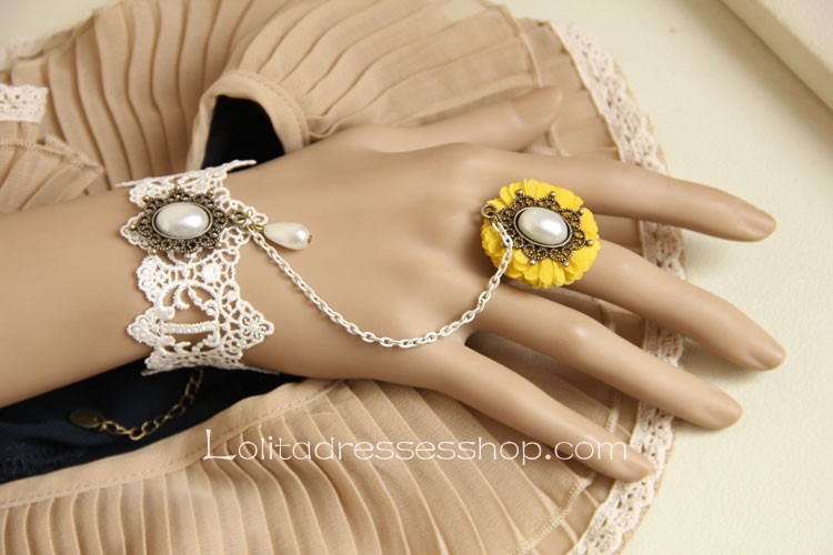 White Lace Yellow Flower Lolita Bracelet