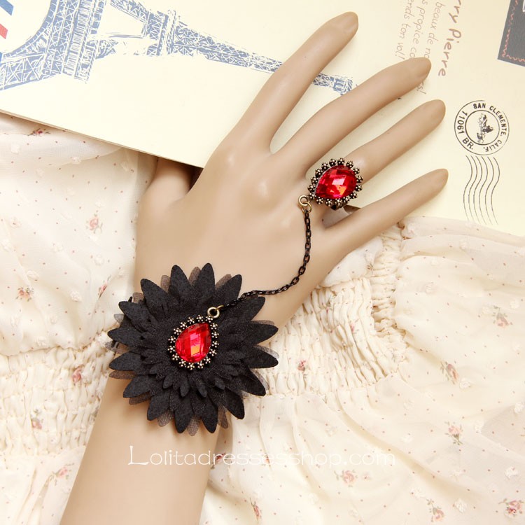 Black Lace Flower Gothic Lolita Bracelet
