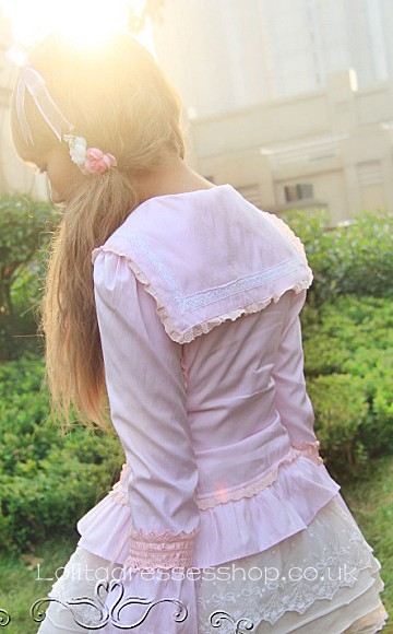 Pink Turtleneck Long Sleeve Bowknot and Lace Trim Sweet Lolita B