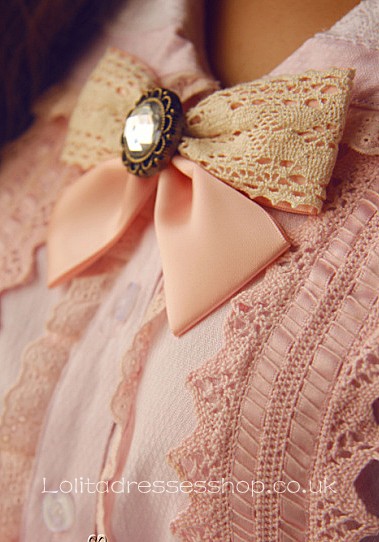 Pink Turtleneck Long Sleeve Bowknot and Lace Trim Sweet Lolita B
