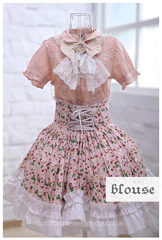 Pink Turtleneck Short Sleeve Bowknot Sweet Lolita Blouse
