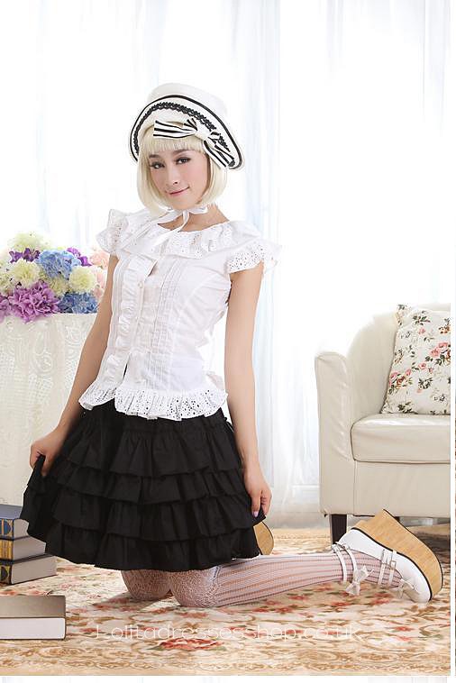 White Turtleneck Short Sleeve Ruffle Sweet Lolita Blouse