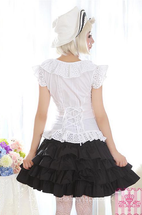 White Turtleneck Short Sleeve Ruffle Sweet Lolita Blouse